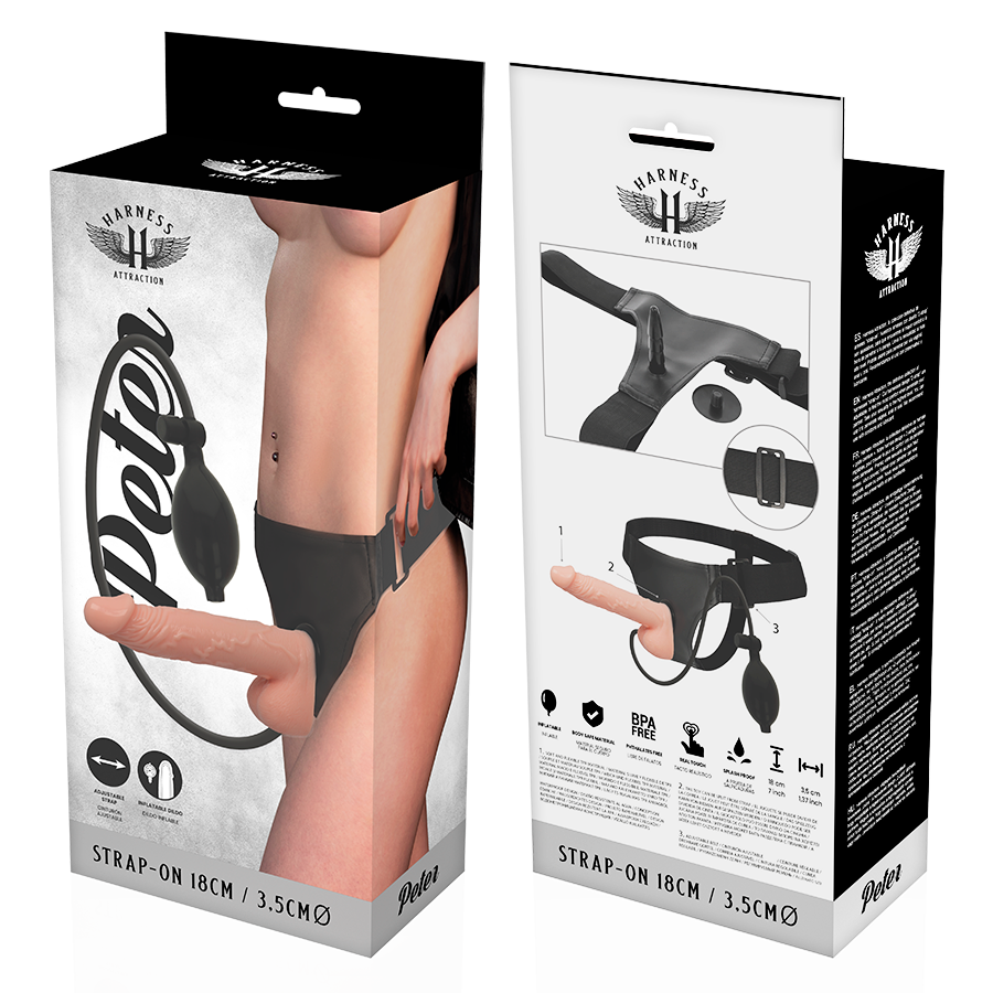 Strap-on imbracatura con pene realistico 18 cm con ingrossamento gonfiabile Harness Attraction