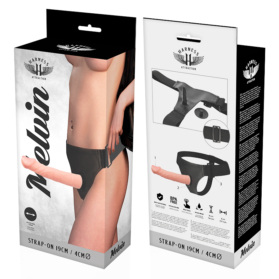 Strap-on imbracatura con dildo realistico 19 cm in TPR sistema a clic cinghie regolabili Harness Attraction
