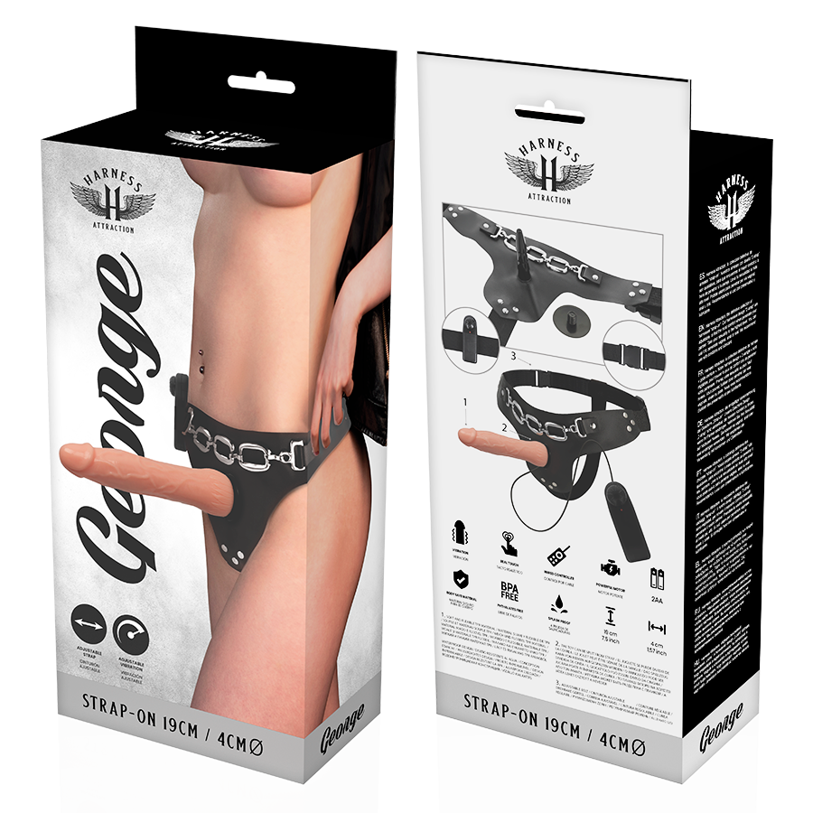 Strap on con dildo fallo vibratore realistico multivelocità 19x4 cm con sistema a clic e imbracatura regolabile in neoprene Harness Attraction