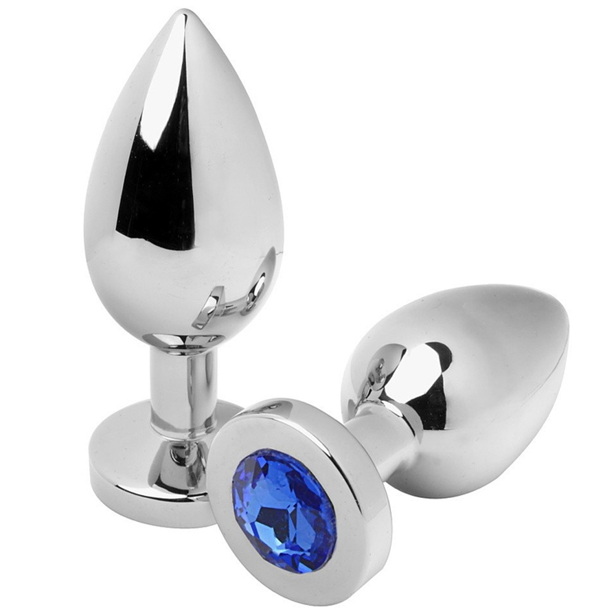 Plug anale in acciao con diamante blu 7,62cm medio