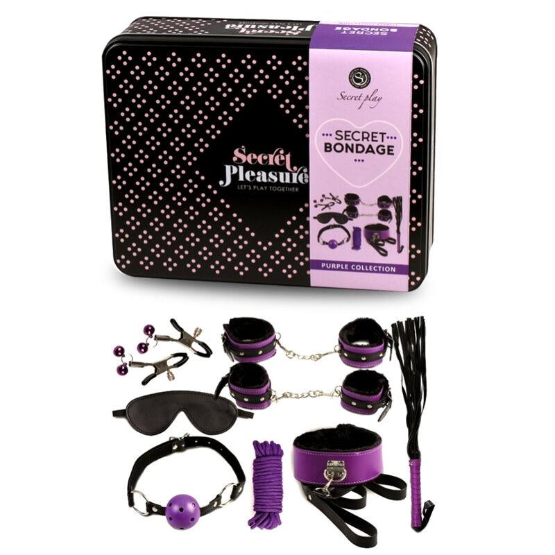 Set secret bondage completo di 8 accessori kit completo festish bondage viola nero