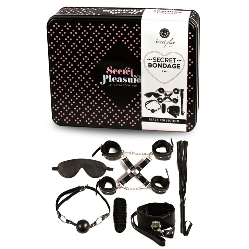 set bondage completo 8 accessori nero pelle sintetica per principianti ed esperti con maschera e frusta secretplay