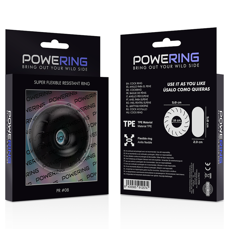 Anello fallico flessibile resistente ipoallergenico 5 cm nero prolunga piacere migliora prestazioni POWERING