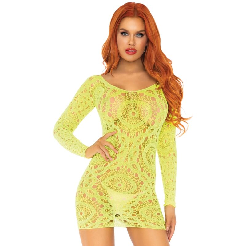 Leg Avenue - Miniabitoin Pizzo Alluncinetto Manica Lunga Neon Taglia Unica