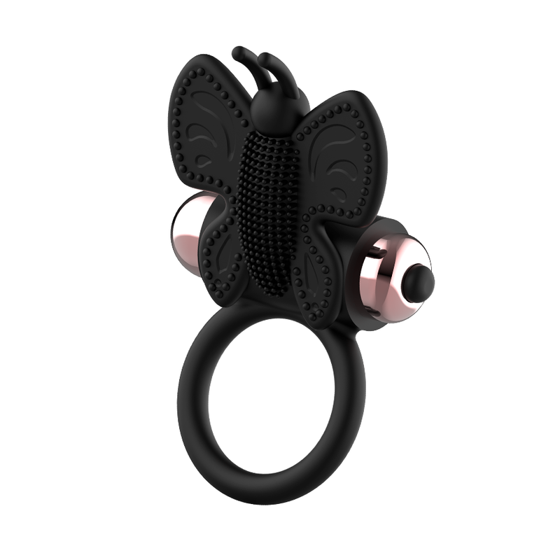 Anello fallico vibrante farfalla in silicone morbido impermeabile nero oro Coquette Toys