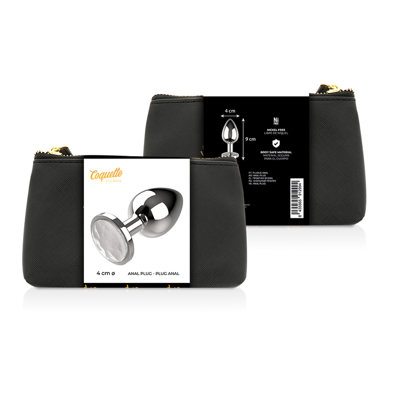 Plug anale in acciaio con cristallo ergonomico 4x9 cm delicato sulla pelle facile da lavare Coquette Toys