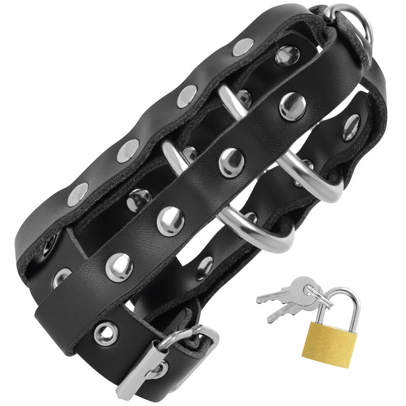 Gabbietta Di Castità In Pelle Con Borchie E Griglia In Acciaio Per Pene Con Lucchetto Fetish Bondage Darkness
