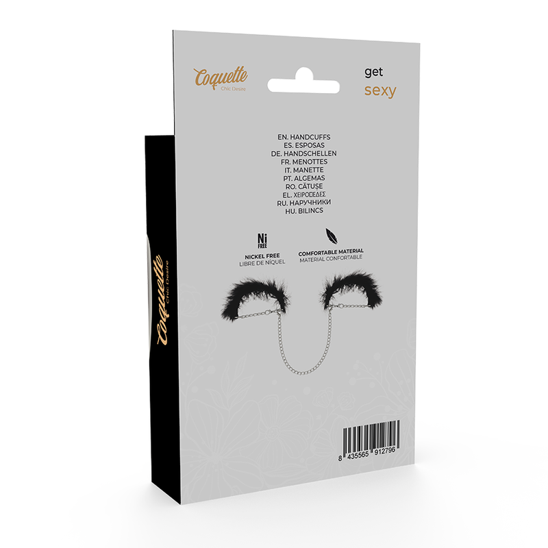 Polsini Manette Deluxe In Peluche Nero Con Catenella In Acciaio Per Costrizione Sottomissione Bondage Coquette Chic