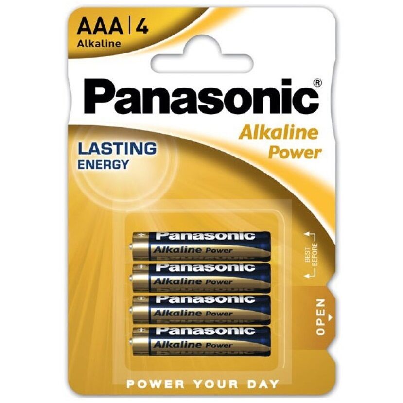 Batterie AAA alcaline 1.5 V alta capacità 900-1155 mAh per piccoli dispositivi elettronici 4 pezzi Panasonic