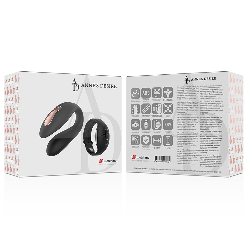 Vibratore dual pleasure nero gioco di coppia controllo con orologio watchme controllo remoto 7 modalità silicone impermeabile ANNE'S DESIRE
