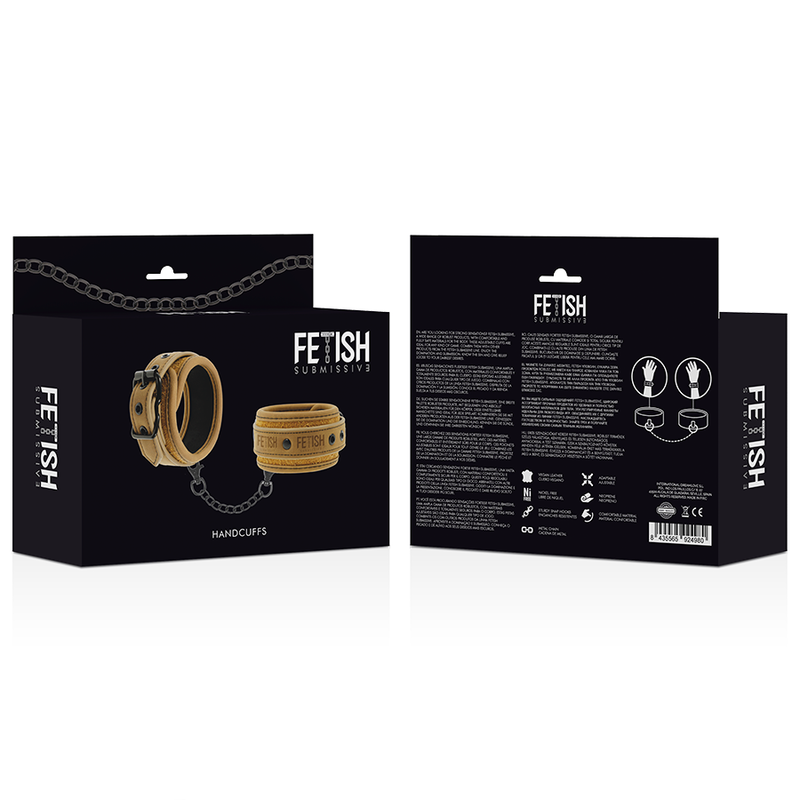 Manette Polsiere Di Sottomissione In Pelle E Neoprene Cinghia Regolabile Con Catena E Moschettone Regolabile Bondage