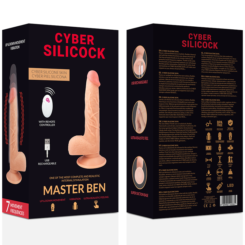 Dildo realistico in silicone 23.88 cm con telecomando movimento penetrativo 7 vibrazioni e ventosa ultra flessibile Cyber Silicock