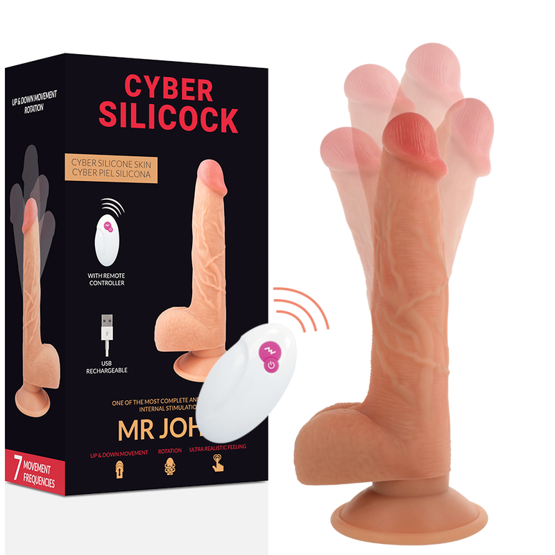 Dildo fallo realistico con movimento penetrazione e telecomando in silicone 24 cm ultra flessibile e base a ventosa Cyber Silicock