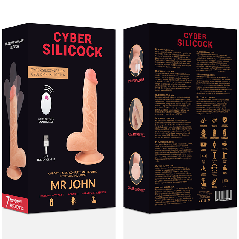 Dildo fallo realistico con movimento penetrazione e telecomando in silicone 24 cm ultra flessibile e base a ventosa Cyber Silicock