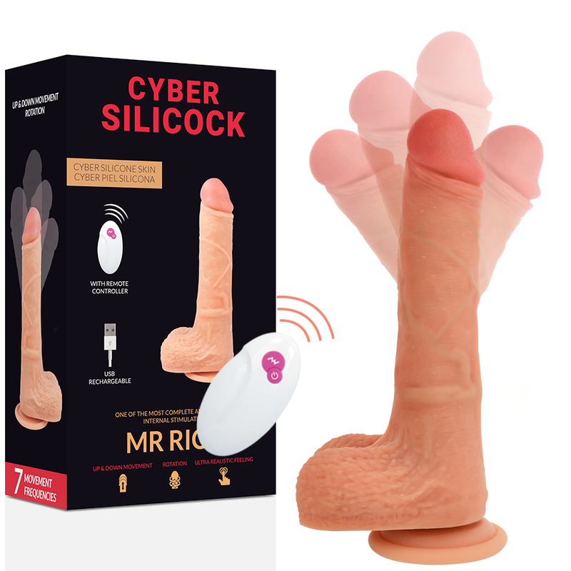 Fallo vibratore realistico con movimenti su e giù e circolari con ventosa e telecomando Cyber Silicone Skin Dildo 21 cm Flessibile Multifunzione CYBER SILICOCK