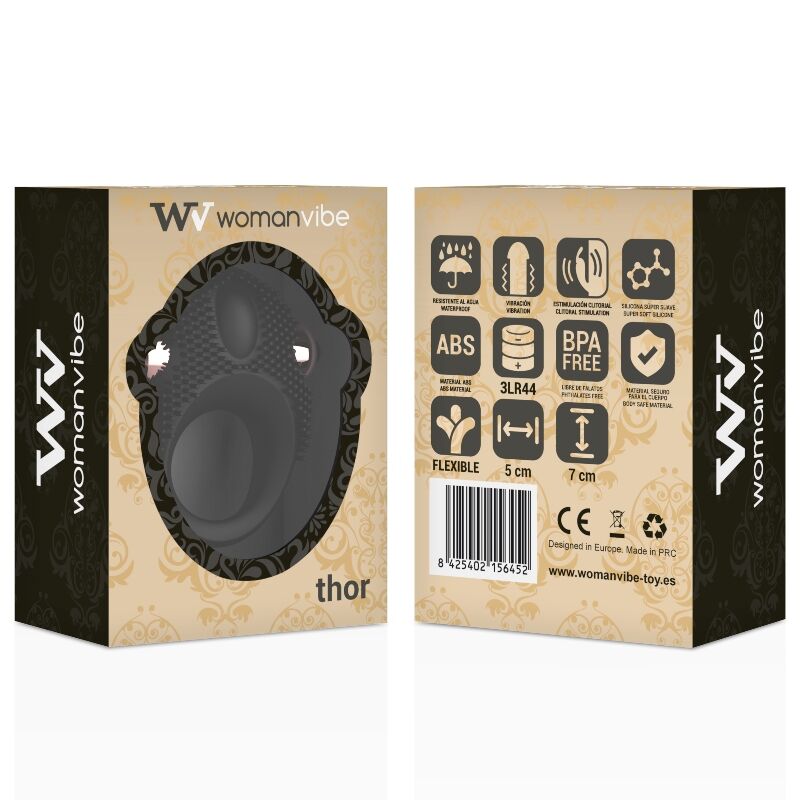 Anello fallico vibrante Thor in silicone con stimolatore clitorideo potente e silenzioso ritarda eiaculazione e migliora erezione Womanvibe