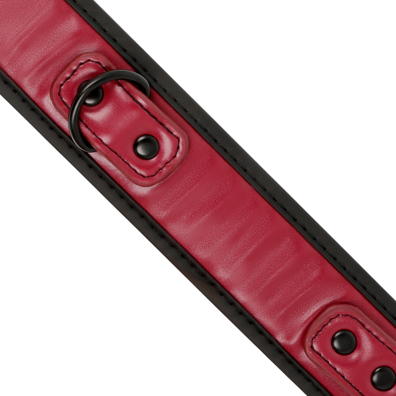 Collare in pelle e neoprene nero e rosso da costrizione con guinzaglio a catena da passeggio Fetish Bondage
