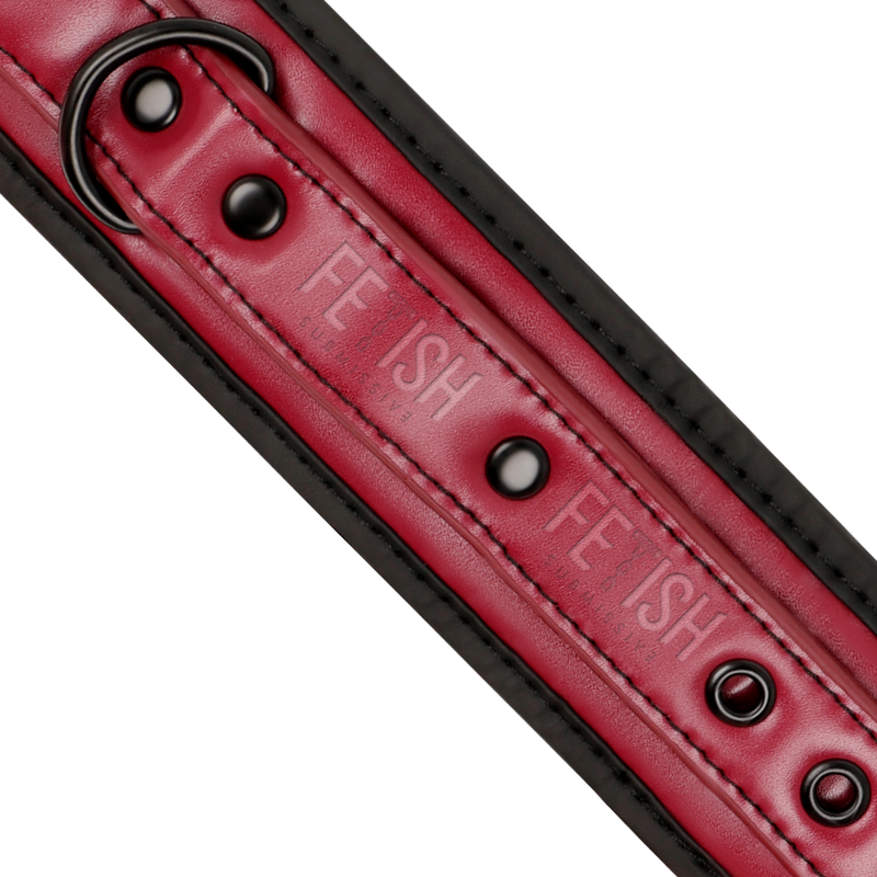 Manette Polsiere Di Sottomissione In Pelle Rossa E Neoprene Nero Cinghia Regolabile Con Catena E Moschettone Regolabile Bondage