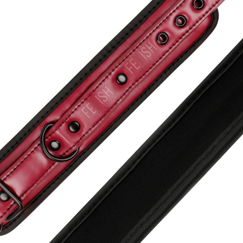 Manette Polsiere Di Sottomissione In Pelle Rossa E Neoprene Nero Cinghia Regolabile Con Catena E Moschettone Regolabile Bondage