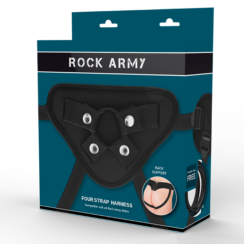Imbracatura regolabile per strap-on in pelle sintetica con anelli flessibili in silicone Rock Army