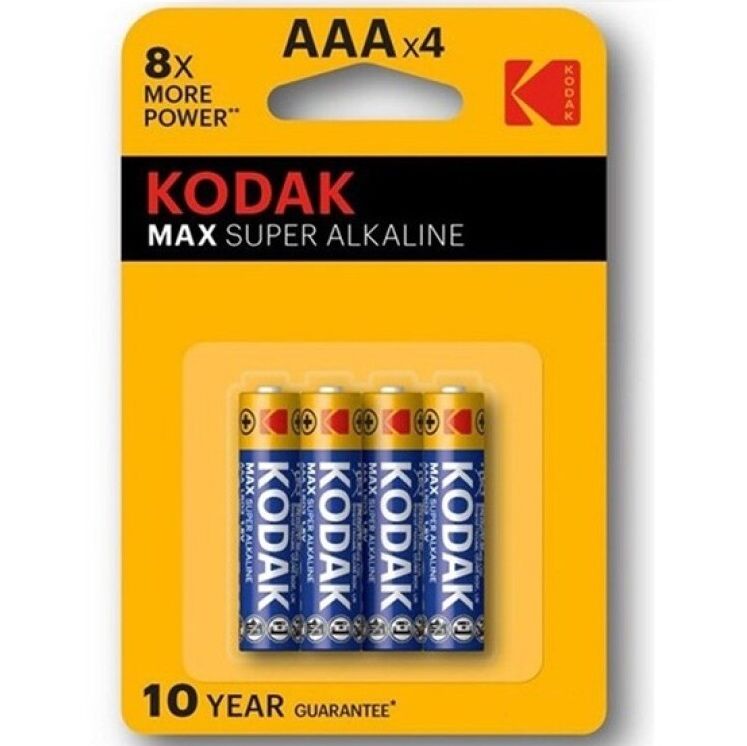 Batterie aaa alkaline max super potenza 1.5v per piccoli dispositivi elettronici confezione da 4 kodak